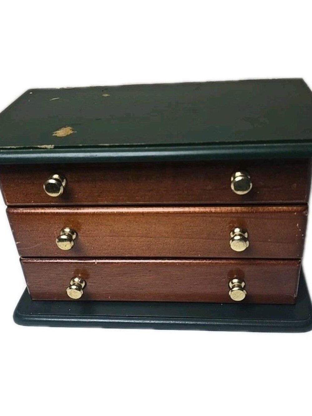 Vintage Wooden Jewelry Box 2 Drawer Mini Chest Trinket Organizer Green